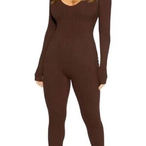 Naked Wardrobe Brown Long Sleeve Jumpsuit